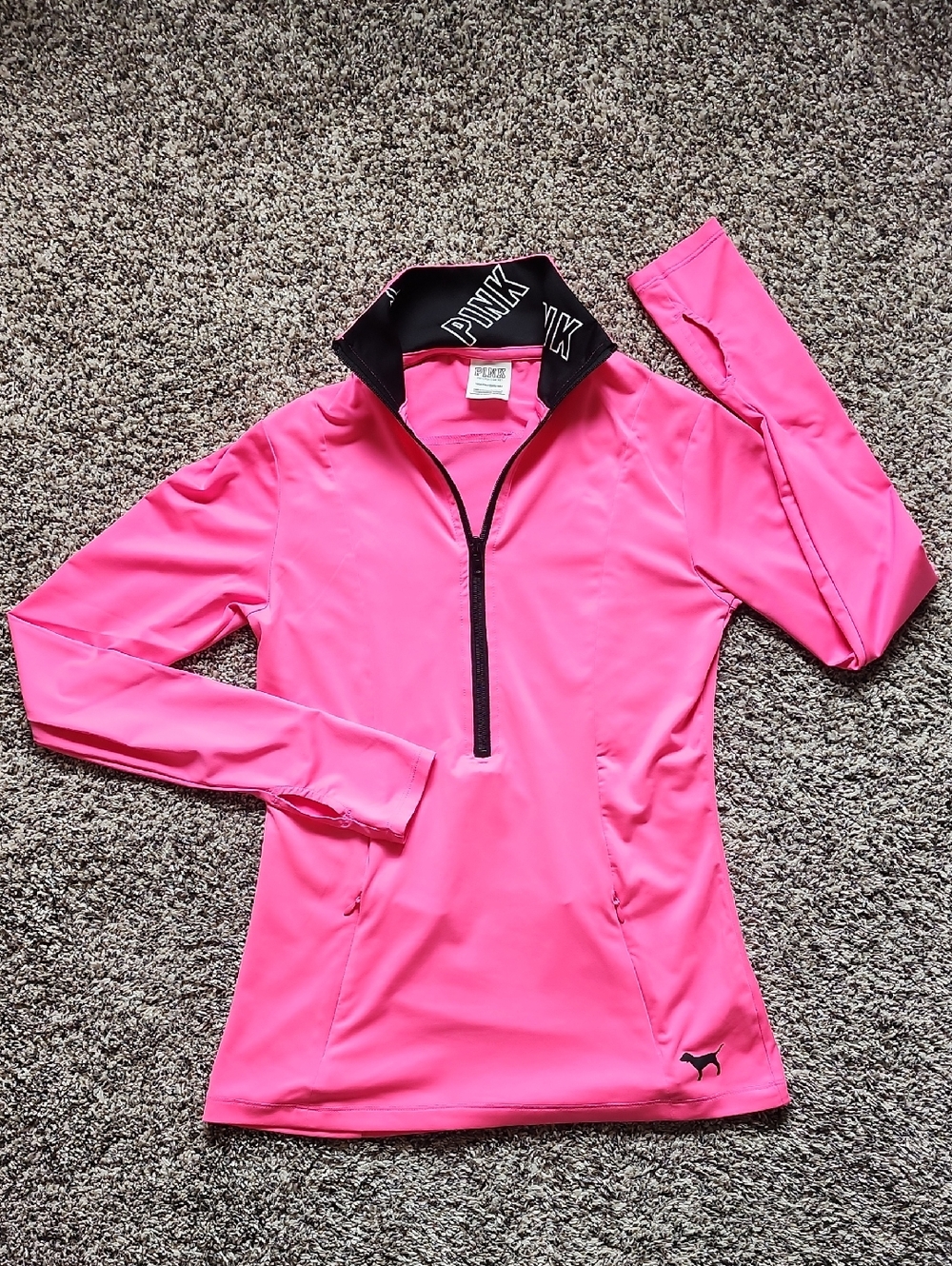 PINK Victoria's Secret Hot Pink and Black Zip-Up Pullover